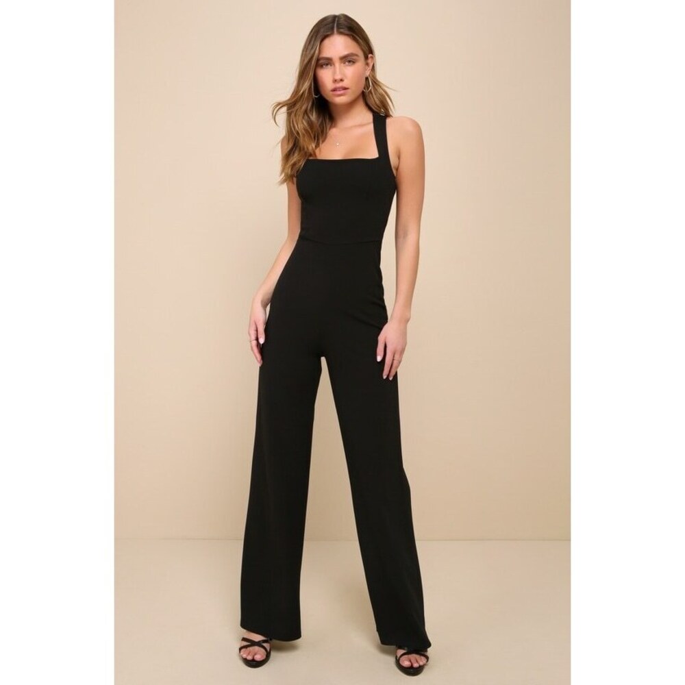 Lulus Glamorous Dedication Black Sleeveless Wide-length Jumpsuit - Size L